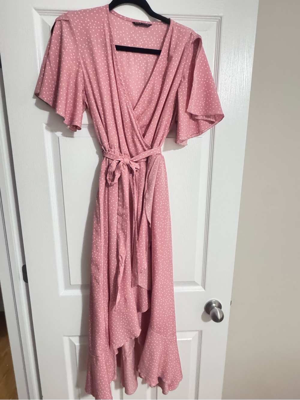 SHEIN Dusty Pink Polka Dot Wrap Maxi Dress